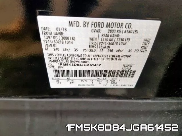 1FM5K8D84JGA61452 фото 2
