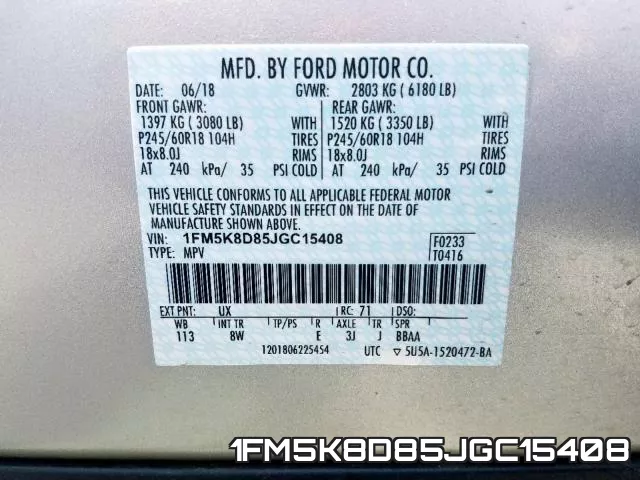 1FM5K8D85JGC15408 фото 2