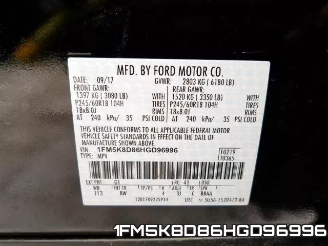 1FM5K8D86HGD96996 фото 2
