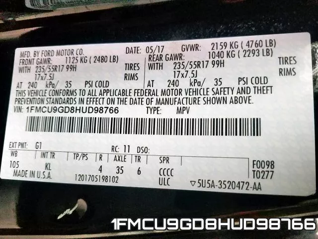 1FMCU9GD8HUD98766 фото 2