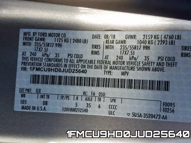1FMCU9HD0JUD25640 фото 2