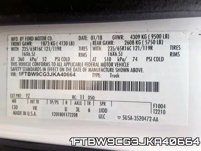 1FTBW9CG3JKA40664 фото 2