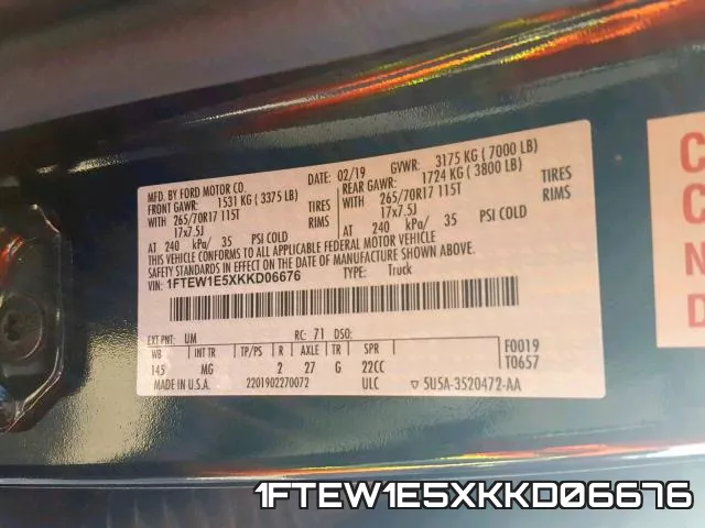 1FTEW1E5XKKD06676 фото 2