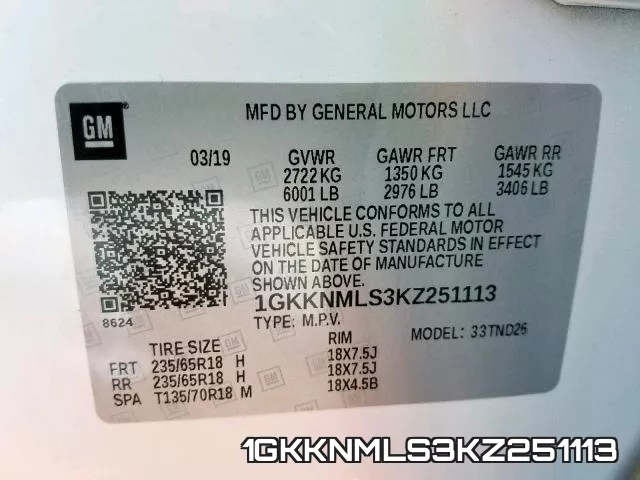 1GKKNMLS3KZ251113 фото 2