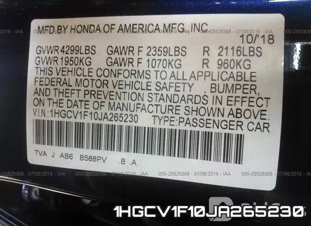 1HGCV1F10JA265230 фото 10