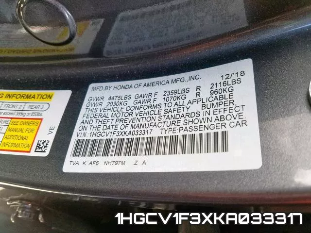 1HGCV1F3XKA033317 фото 2