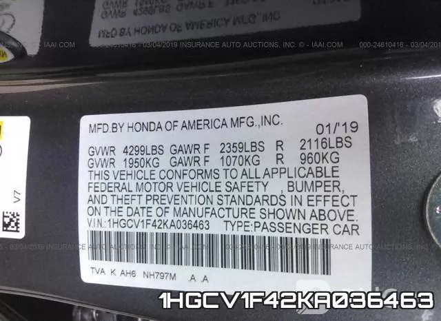 1HGCV1F42KA036463 фото 10