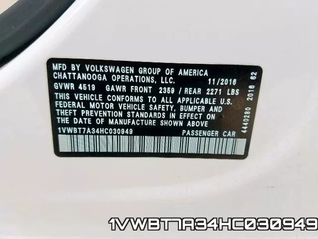 1VWBT7A34HC030949 фото 2