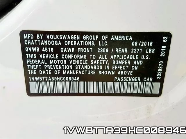 1VWBT7A39HC008946 фото 2