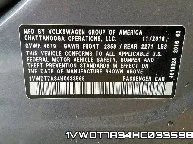 1VWDT7A34HC033598 фото 2