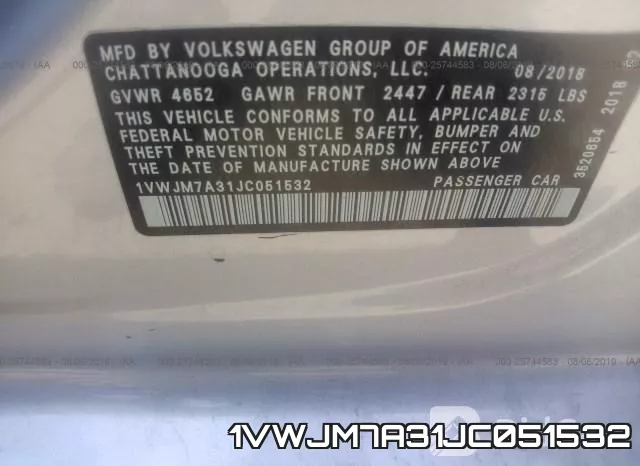 1VWJM7A31JC051532 фото 9