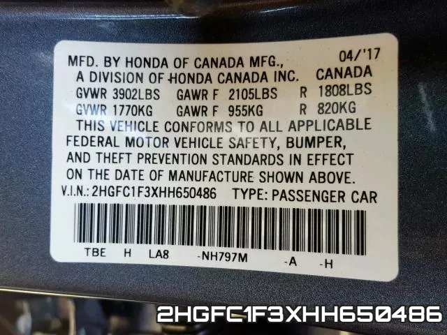 2HGFC1F3XHH650486 фото 2
