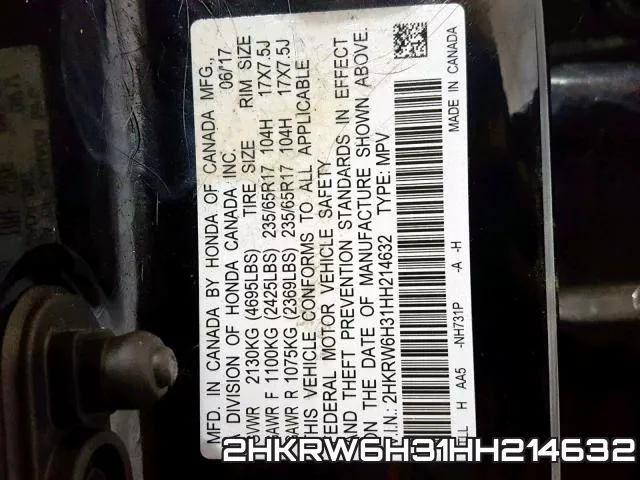 2HKRW6H31HH214632 фото 2