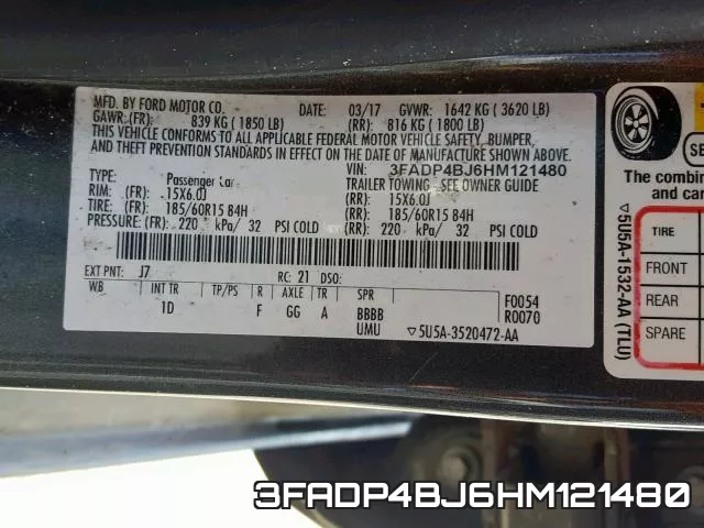 3FADP4BJ6HM121480 фото 2