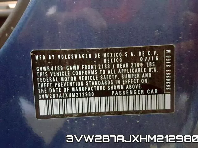 3VW2B7AJXHM212980 фото 2