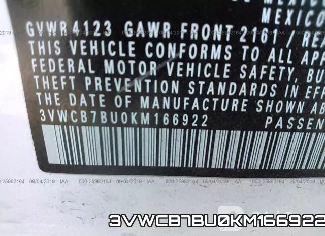 3VWCB7BU0KM166922 фото 10