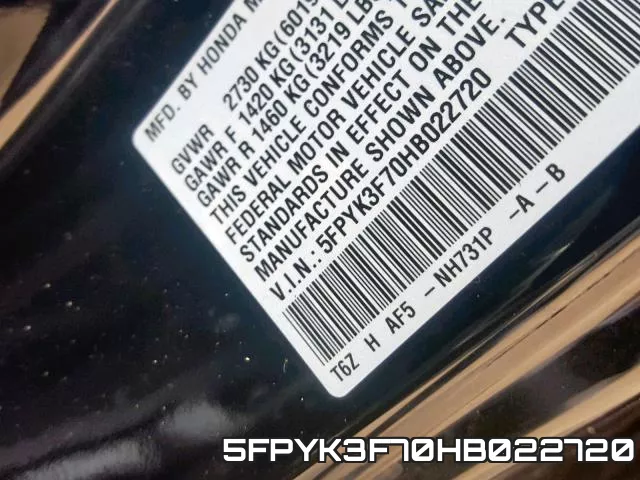 5FPYK3F70HB022720 фото 2