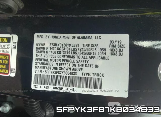 5FPYK3F87KB034833 фото 10
