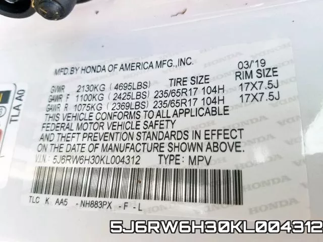 5J6RW6H30KL004312 фото 2