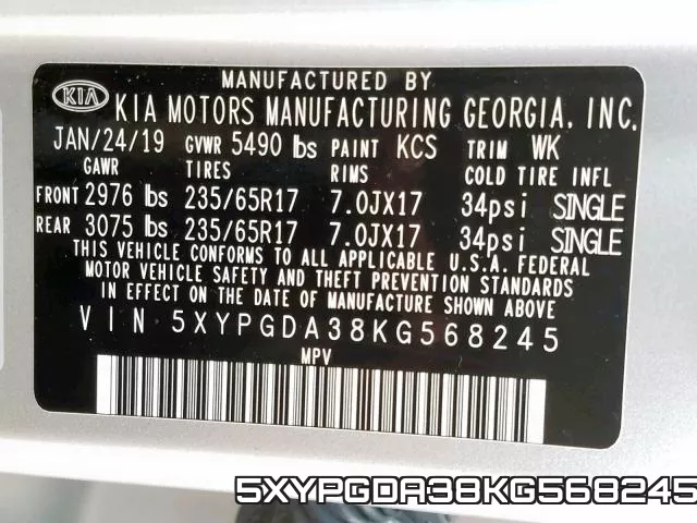 5XYPGDA38KG568245 фото 2