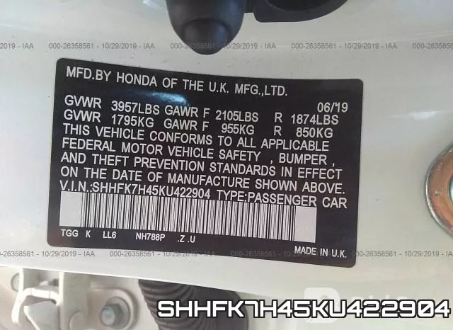 SHHFK7H45KU422904 фото 10