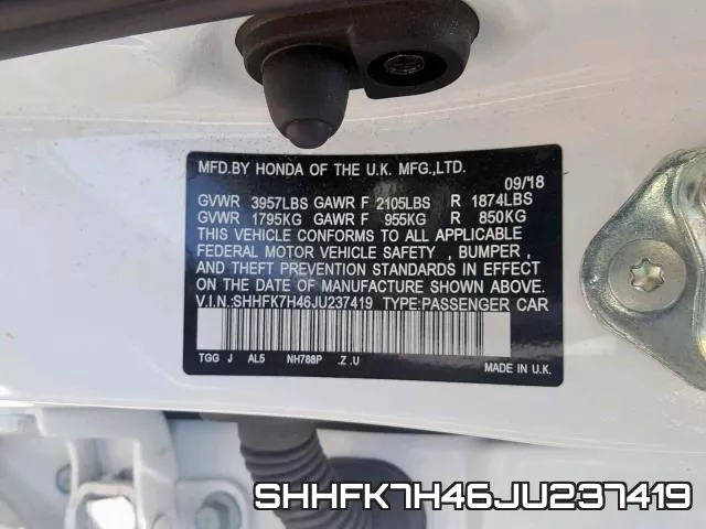 SHHFK7H46JU237419 фото 2