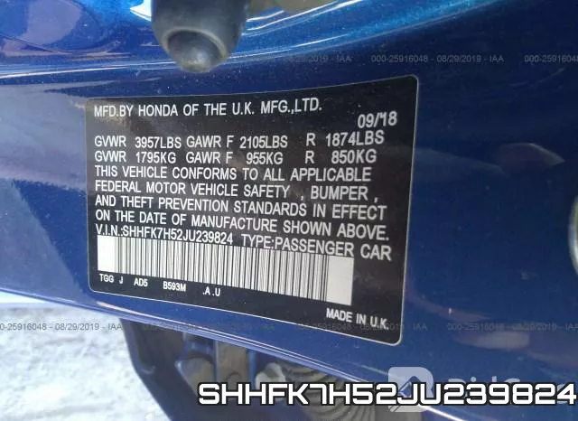 SHHFK7H52JU239824 фото 10
