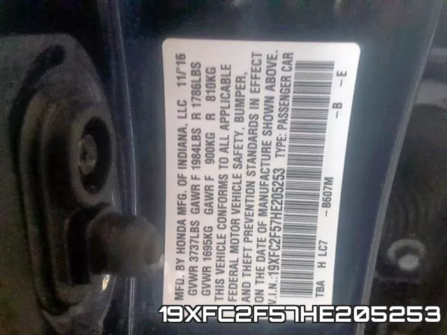 19XFC2F57HE205253 фото 2