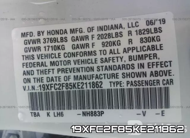 19XFC2F85KE211862 фото 10