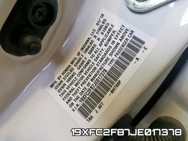 19XFC2F87JE017378 фото 2