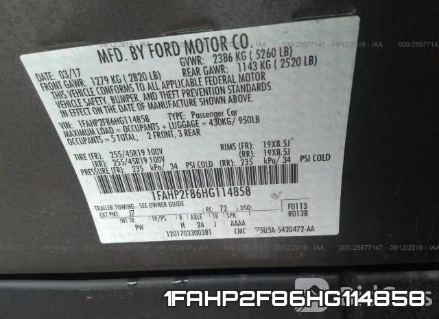 1FAHP2F86HG114858 фото 7