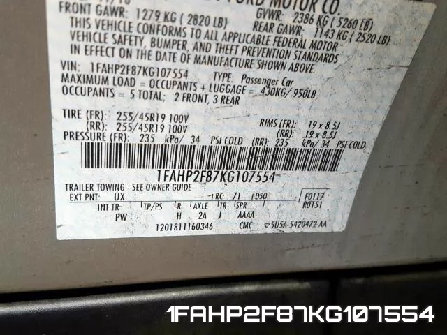 1FAHP2F87KG107554 фото 2