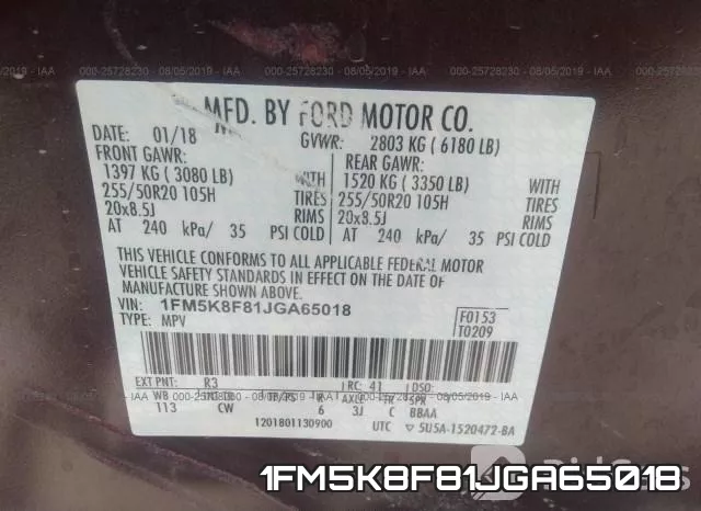 1FM5K8F81JGA65018 фото 10