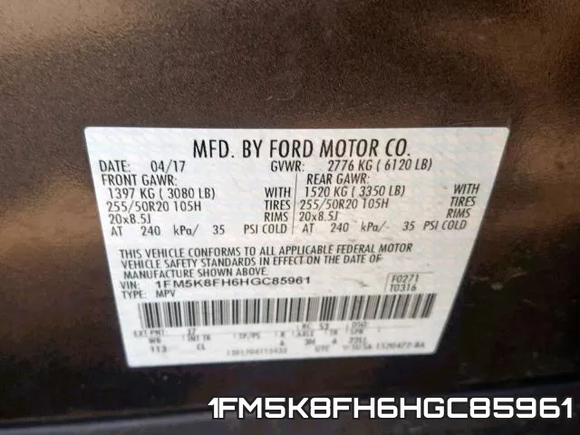 1FM5K8FH6HGC85961 фото 2