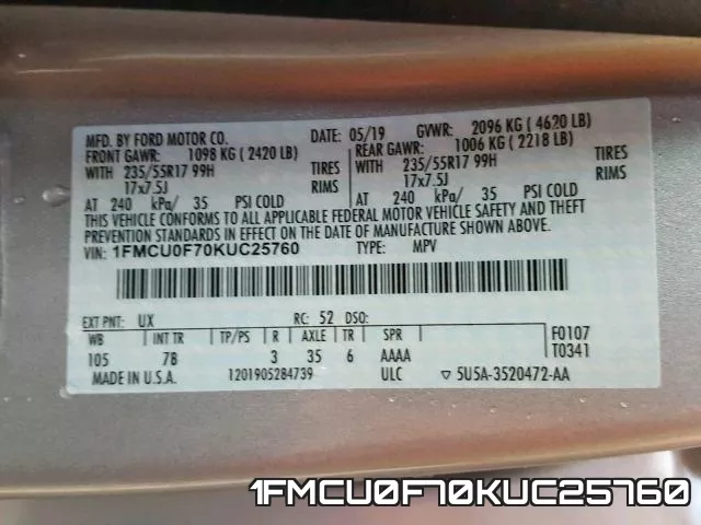 1FMCU0F70KUC25760 фото 2