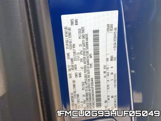 1FMCU0G93HUF05049 фото 2