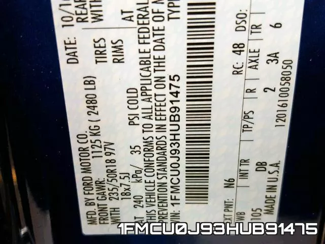 1FMCU0J93HUB91475 фото 2