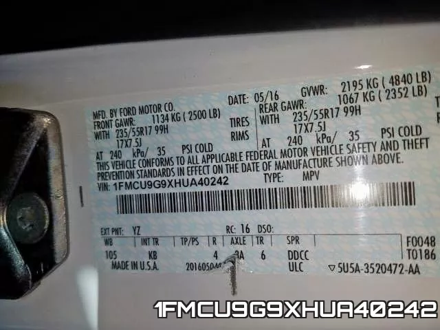 1FMCU9G9XHUA40242 фото 2