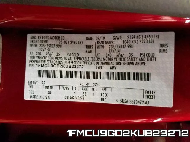1FMCU9GD2KUB23272 фото 2
