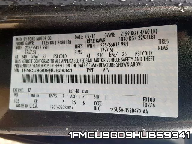 1FMCU9GD9HUB59341 фото 2
