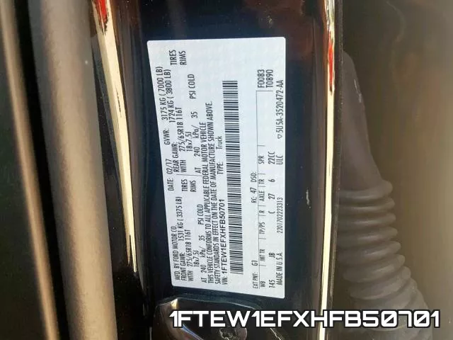 1FTEW1EFXHFB50701 фото 2