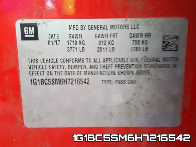1G1BC5SM6H7216542 фото 2