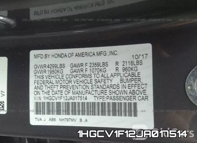 1HGCV1F12JA017514 фото 10