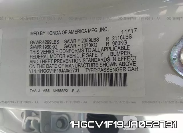 1HGCV1F19JA052731 фото 10