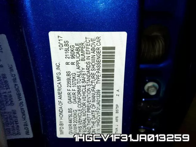 1HGCV1F31JA013259 фото 2