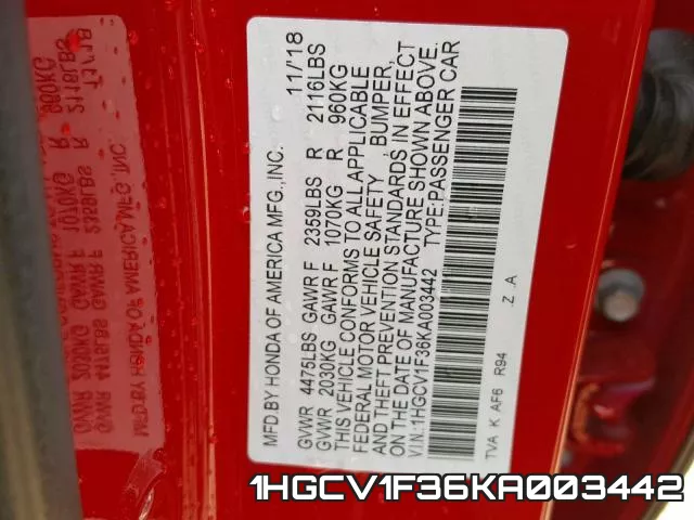 1HGCV1F36KA003442 фото 2