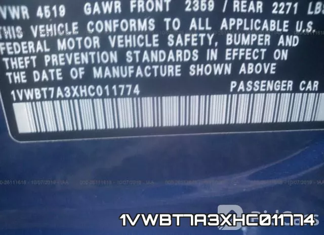 1VWBT7A3XHC011774 фото 10