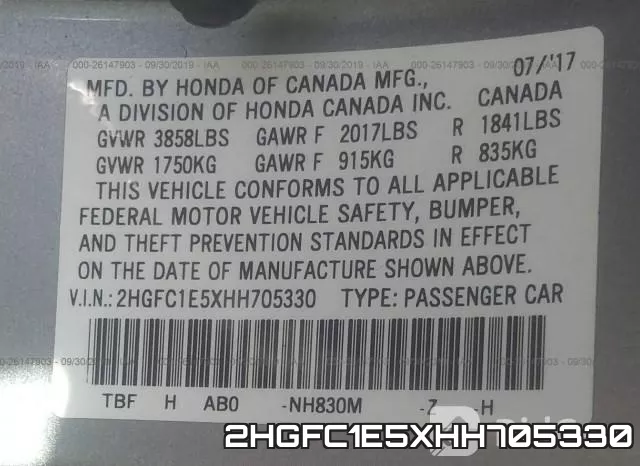 2HGFC1E5XHH705330 фото 9