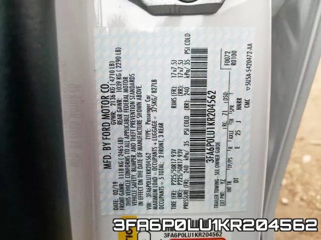 3FA6P0LU1KR204562 фото 2
