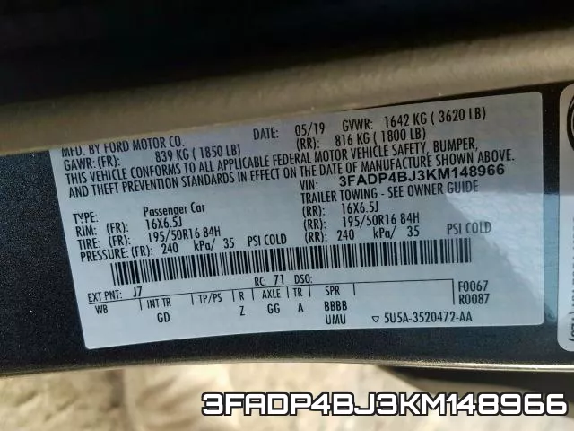3FADP4BJ3KM148966 фото 2
